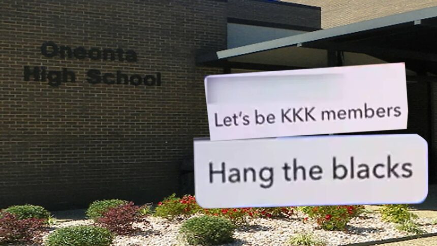 Oneonta City Schools building with racist Snapchat messages