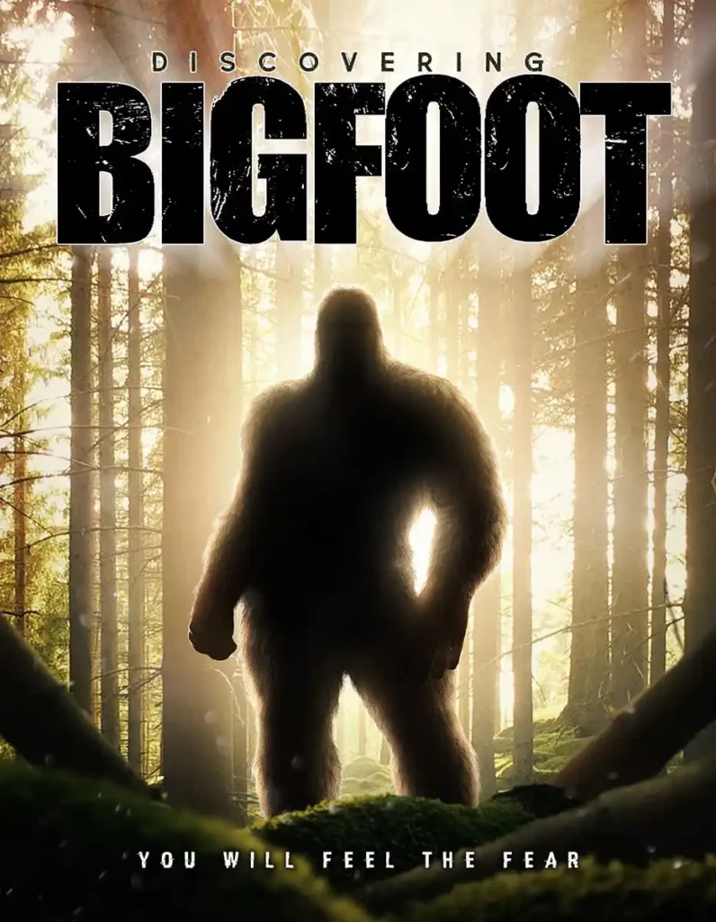 Cover image of the documentary 'Discovering Bigfoot' featuring a shadowy figure of Bigfoot in a forest setting.
